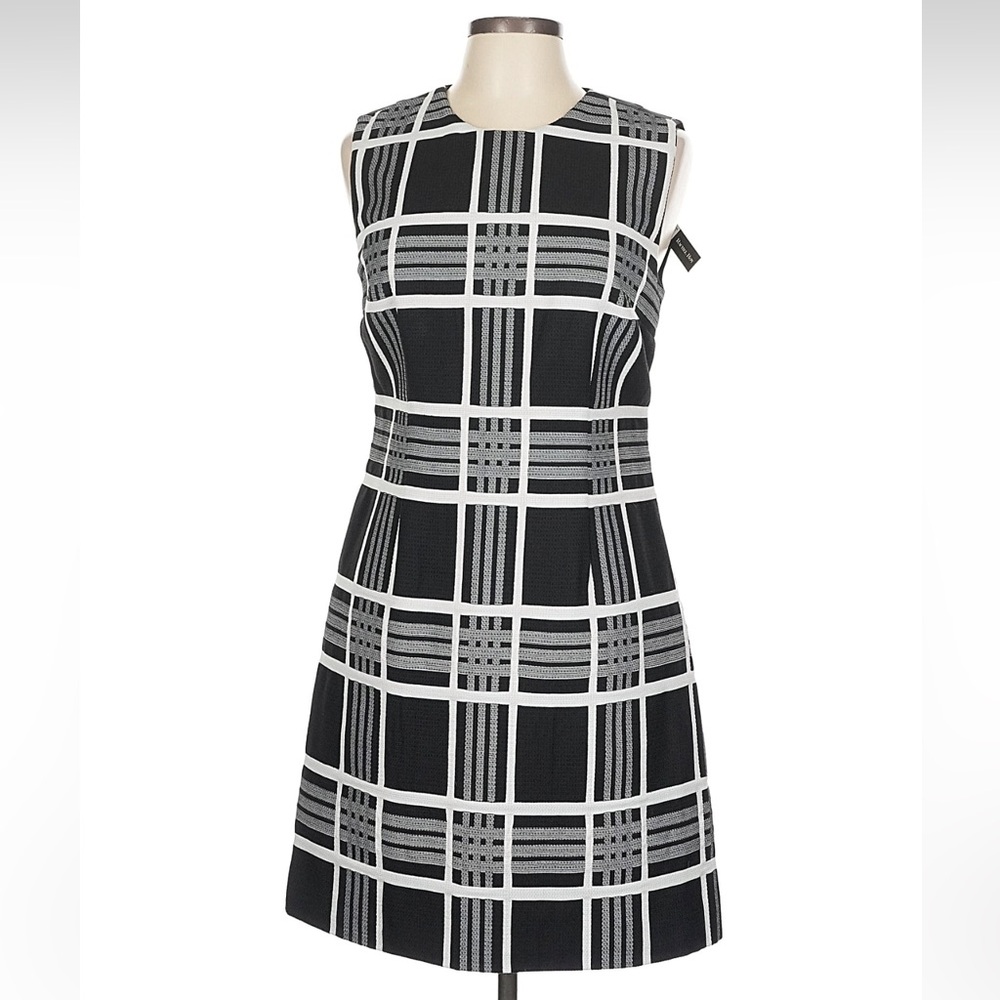 RACHEL Rachel Roy Black and White Plaid Sleeveless Midi Dress